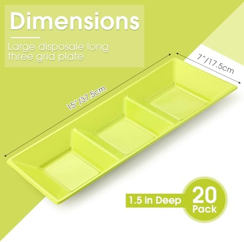 20pcs Green 3 Section Serving Tray Bulk Serving Dish Compartment Appetizer Tray Plastic Dessert Platter Divided, alternate
