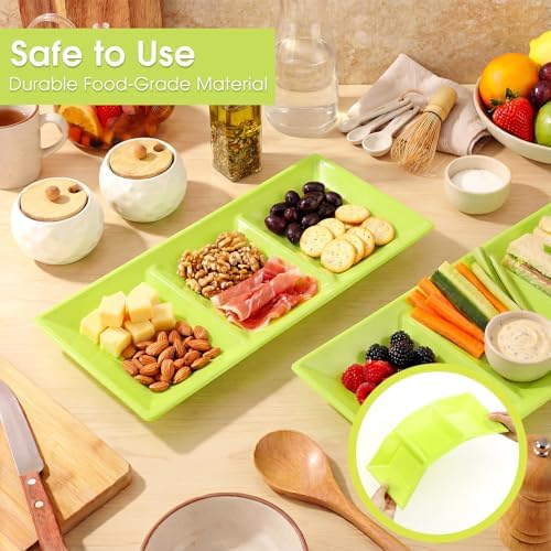 20pcs Green 3 Section Serving Tray Bulk Serving Dish Compartment Appetizer Tray Plastic Dessert Platter Divided, alternate