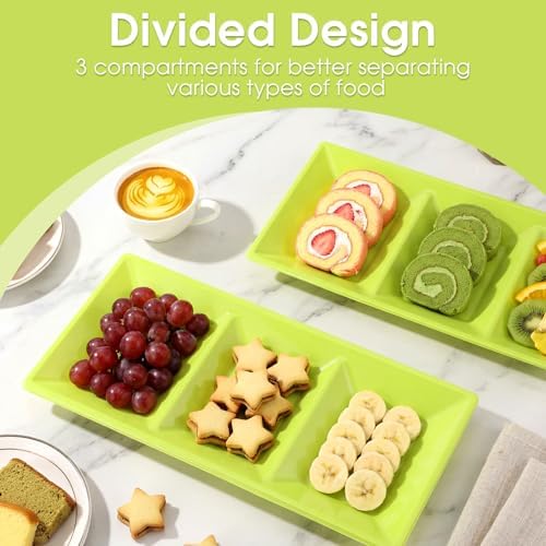20pcs Green 3 Section Serving Tray Bulk Serving Dish Compartment Appetizer Tray Plastic Dessert Platter Divided, alternate