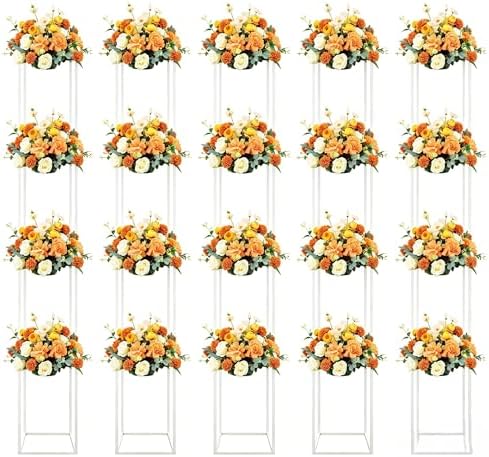 20PCs Metal Wedding Flower Vase, Gold Table Centerpiece Top Decoration Pillar Geometric Rack Flower Stand for