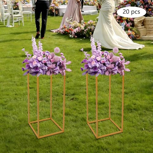 20PCs Metal Wedding Flower Vase, Gold Table Centerpiece Top Decoration Pillar Geometric Rack Flower Stand for, alternate view