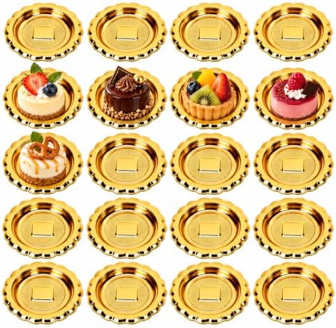 20PCS Mini Cake Trays, 3.74 Inch Gold Dessert Plates for Mini Cakes in Golden