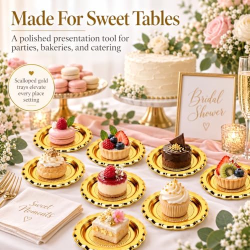 20PCS Mini Cake Trays, 3.74 Inch Gold Dessert Plates for Mini Cakes in Golden, alternate view 2