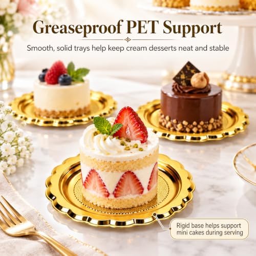 20PCS Mini Cake Trays, 3.74 Inch Gold Dessert Plates for Mini Cakes in Golden, alternate view 3