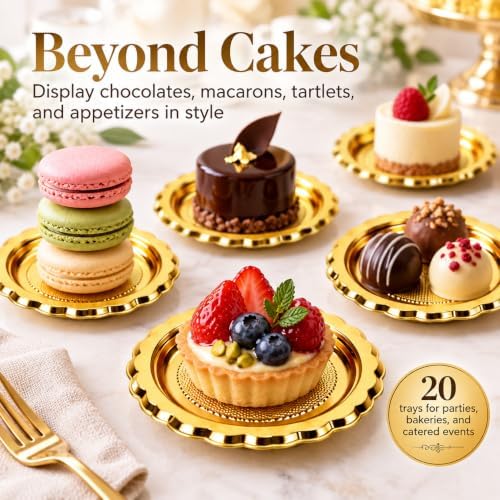 20PCS Mini Cake Trays, 3.74 Inch Gold Dessert Plates for Mini Cakes in Golden, alternate view 5