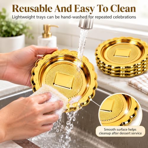 20PCS Mini Cake Trays, 3.74 Inch Gold Dessert Plates for Mini Cakes in Golden, alternate view 6
