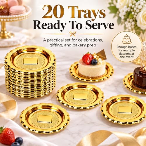 20PCS Mini Cake Trays, 3.74 Inch Gold Dessert Plates for Mini Cakes in Golden, alternate view 7