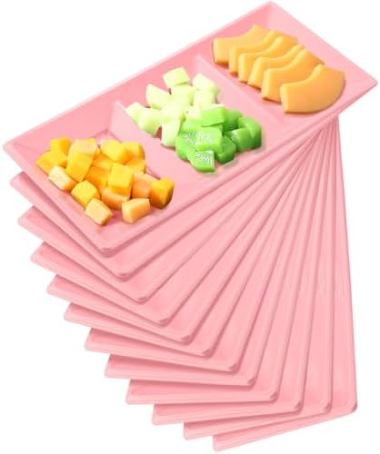 20pcs Pink 3 Section Serving Tray Bulk Serving Dish Compartment Appetizer Tray Plastic Dessert Platter Divided