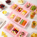 20pcs Pink 3 Section Serving Tray Bulk Serving Dish Compartment Appetizer Tray Plastic Dessert Platter Divided, alternate