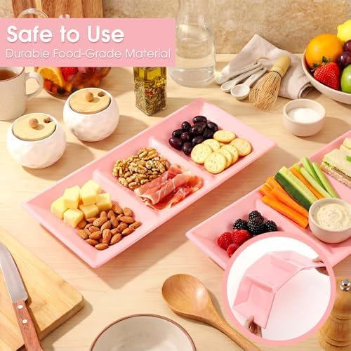 20pcs Pink 3 Section Serving Tray Bulk Serving Dish Compartment Appetizer Tray Plastic Dessert Platter Divided, alternate