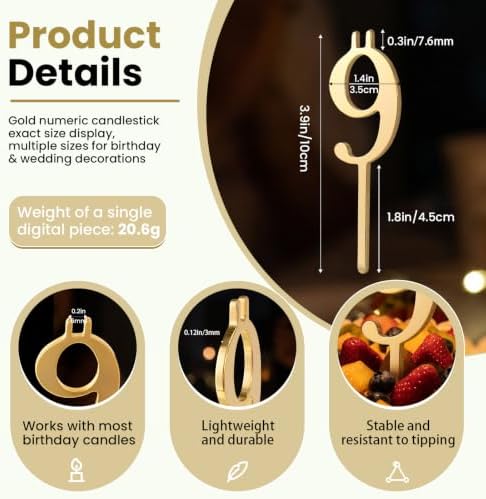 20pcs Reusable 0-9 Number Candle Holder Set (Gold-Colored) in Gold-colored, alternate view 2