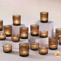 20pcs Ribbed Amber Votive Candle Holders, Assorted Glass Tea Light Candle Holders for Fall Decor, Amber Candle