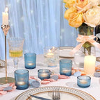 20pcs Ribbed Blue Votive Candle Holders, Assorted Tea Lights Candle Holder, Blue Glass Candle Holders for Table, alternate
