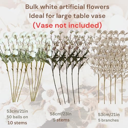 20pcs White Artificial Flowers Bulk Centerpiece For Table, Real Look, alternate view 7
