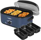 20QT Roaster Oven, Electric Roaster with 3 Compartments, Turkey Roaster Oven with Self-Basting Lid, Removable