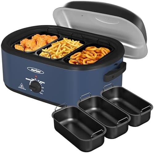 20QT Roaster Oven, Electric Roaster with 3 Compartments, Turkey Roaster Oven with Self-Basting Lid, Removable