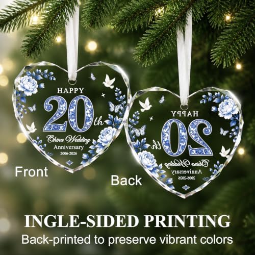 20th Anniversary Ornament - Heart Glass Wedding Gifts for Couple 2026 in Blue - 20th Anniversary, alternate view 2