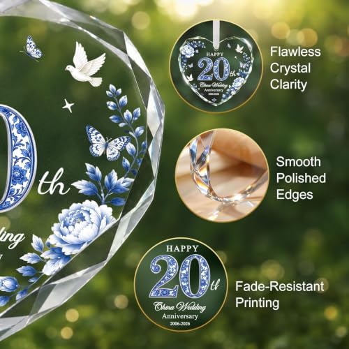 20th Anniversary Ornament - Heart Glass Wedding Gifts for Couple 2026 in Blue - 20th Anniversary, alternate view 3
