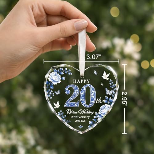 20th Anniversary Ornament - Heart Glass Wedding Gifts for Couple 2026 in Blue - 20th Anniversary, alternate view 4