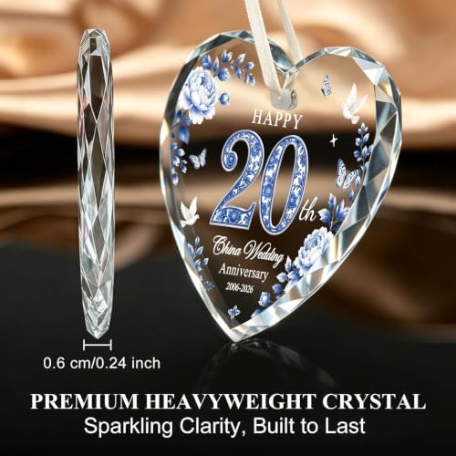 20th Anniversary Ornament - Heart Glass Wedding Gifts for Couple 2026 in Blue - 20th Anniversary, alternate view 5