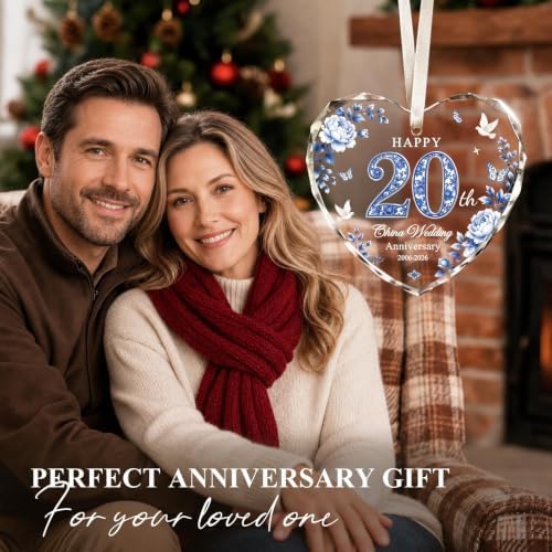 20th Anniversary Ornament - Heart Glass Wedding Gifts for Couple 2026 in Blue - 20th Anniversary, alternate view 6