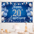 20th Anniversary Party Backdrop Banner, Blue and Silver Theme, Extra Large Photo Background Wall Decor, alternate view 2