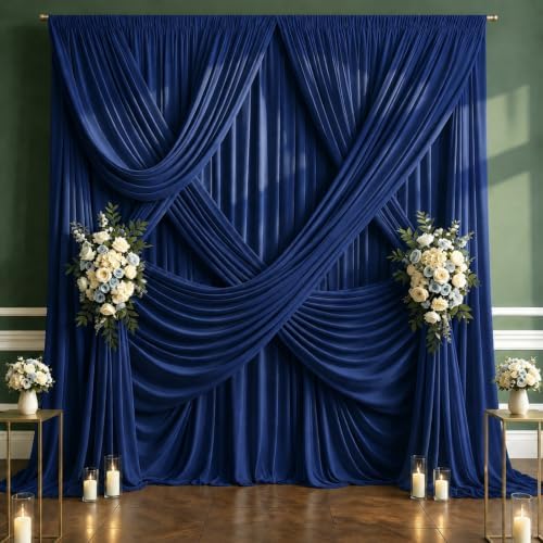 20x10 FT Navy Blue Backdrop Curtains for Weddings, Parties and Photo Booth in 20FT(W) x 10FT(H) in Navy Blue