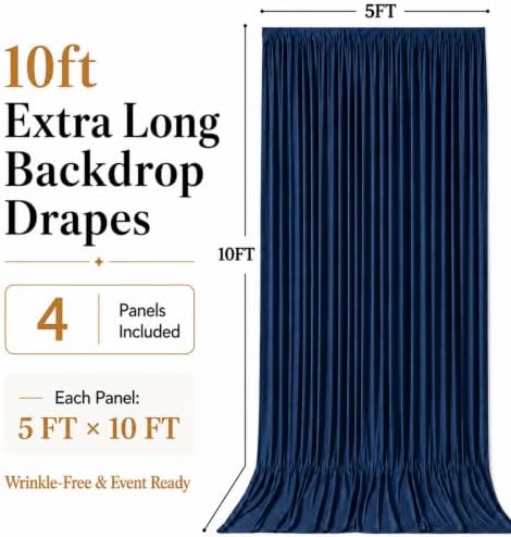 20x10 FT Navy Blue Backdrop Curtains for Weddings, Parties and Photo Booth in 20FT(W) x 10FT(H) in Navy Blue, alternate view