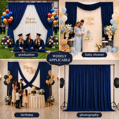 20x10 FT Navy Blue Backdrop Curtains for Weddings, Parties and Photo Booth in 20FT(W) x 10FT(H) in Navy Blue, alternate view