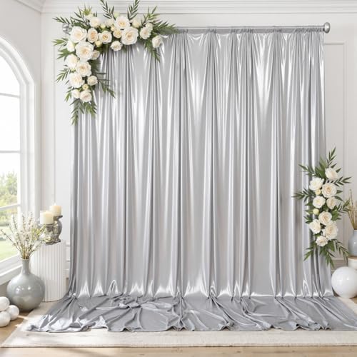 20X10 FT Silver Backdrop Curtain for Parties, Glitter Photo Backdrop Drapes, 4 Panels of 5x10 FT Wrinkle-Free