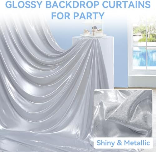 20X10 FT Silver Backdrop Curtain for Parties, Glitter Photo Backdrop Drapes, 4 Panels of 5x10 FT Wrinkle-Free, alternate view
