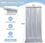 20X10 FT Silver Backdrop Curtain for Parties, Glitter Photo Backdrop Drapes, 4 Panels of 5x10 FT Wrinkle-Free, alternate view