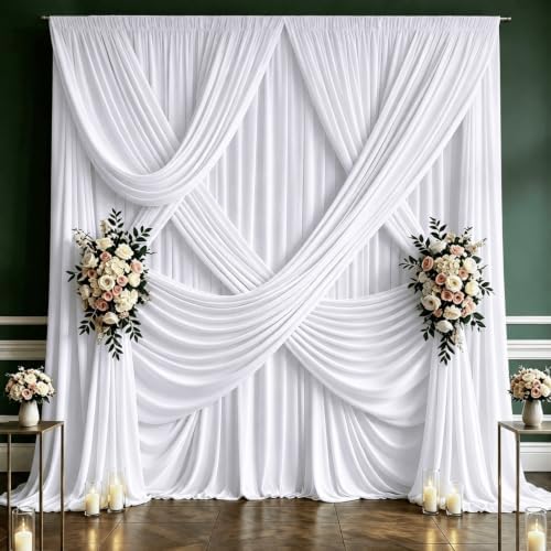 20x10 FT White Backdrop Curtains for Weddings, Parties and Photo Booths in 20FT(W) x 10FT(H) in White