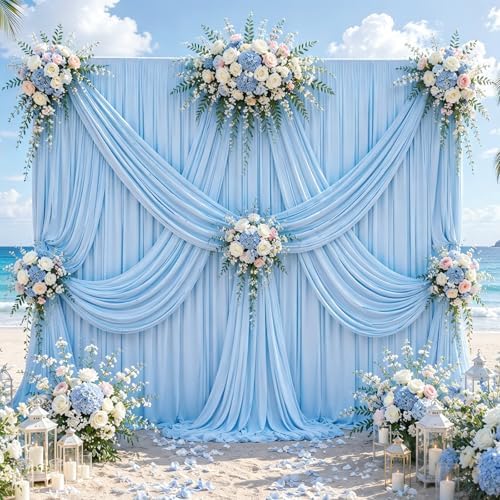 20x10 FT Wrinkle Free Baby Blue Backdrop Curtains for Wedding Parties, Soft Polyester Photo Backdrop Curtains