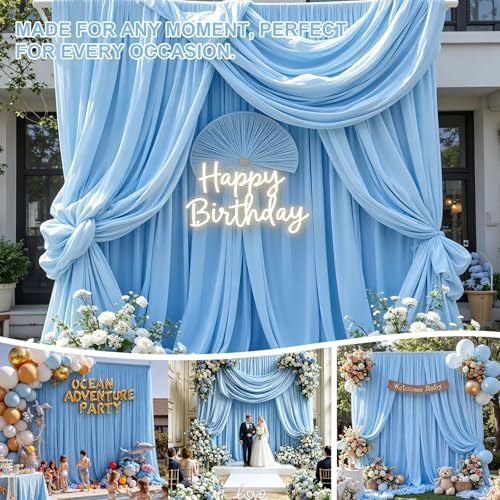 20x10 FT Wrinkle Free Baby Blue Backdrop Curtains for Wedding Parties, Soft Polyester Photo Backdrop Curtains, alternate view