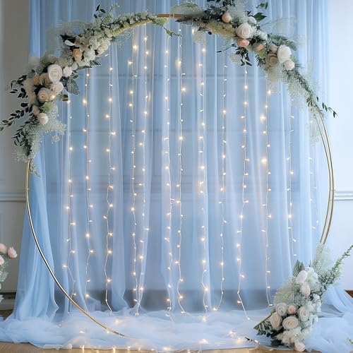 20x10ft Baby Blue Tulle Backdrop Curtain with Lights String for Parites, Sheer Backdrop Curtains for Wedding, alternate view