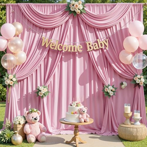 20x10ft Baby Pink Backdrop Curtains for Parties, 4 Panels 5x10ft Wrinkle-Free Polyester Background Curtains for, alternate