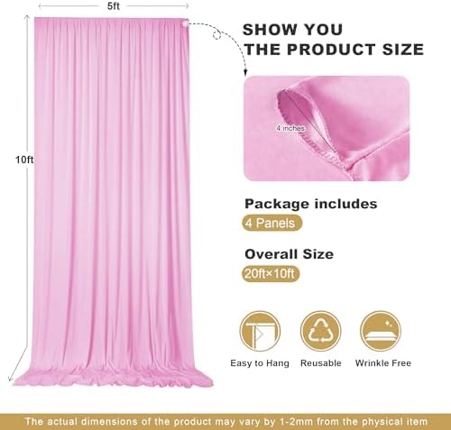 20x10ft Baby Pink Backdrop Curtains for Parties, 4 Panels 5x10ft Wrinkle-Free Polyester Background Curtains for, alternate