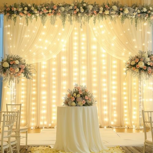 20x10FT Beige Wrinkle Free Backdrop Curtains with Lights String for Parties - Photo Curtain Backdrop with Lights, alternate