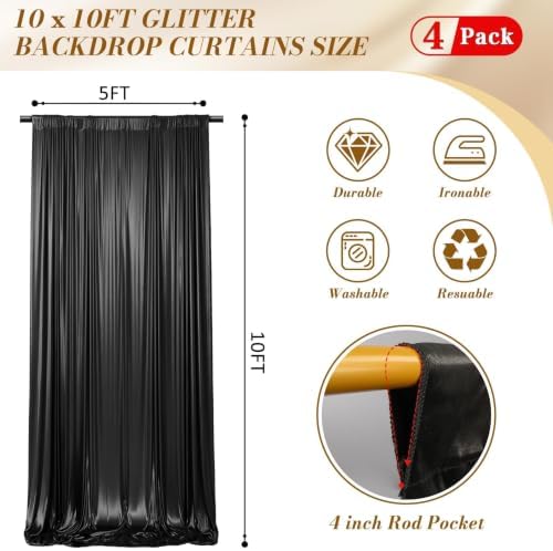 20x10FT Black Backdrop Curtain for Parties Sequin Backdrop Curtain in 20x10FT, alternate view 2