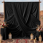 20x10ft Black Backdrop Curtains for Parties, 4 Panels 5x10ft Wrinkle-Free Polyester Background Curtains for