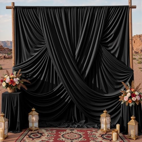20x10ft Black Backdrop Curtains for Parties, 4 Panels 5x10ft Wrinkle-Free Polyester Background Curtains for