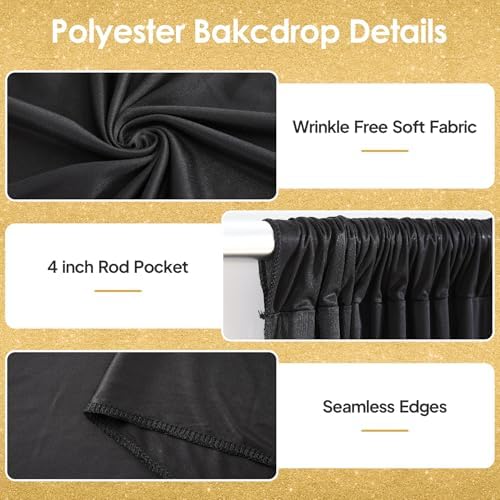 20x10ft Black Backdrop Curtains for Wedding Parties Wrinkle Free Black Curtains Photo Backdrop Drapes for, alternate view 5