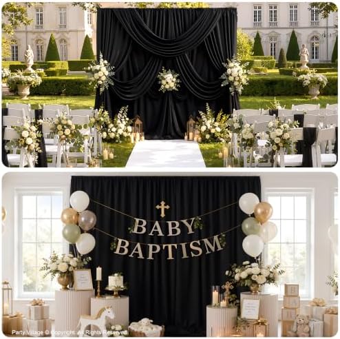 20x10FT Black Backdrop Curtains, Polyester Back Drop for Halloween in 20x10FT, alternate view 4