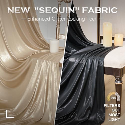 20x10ft Black Champagne Sequin Backdrop Curtains for Wedding Parties in 20x10ft, alternate view 3