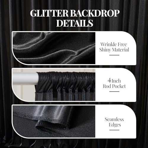 20x10ft Black Glitter Backdrop Curtain for Parties, Wrinkle Free Satin Photo Backdrop Drapes 4 Panels 5x10FT, alternate view