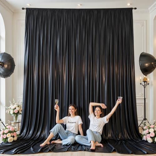 20x10ft Black Glitter Backdrop Curtain for Parties, Wrinkle Free Satin Photo Backdrop Drapes 4 Panels 5x10FT, alternate view