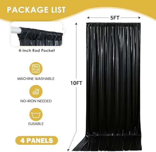 20x10FT Black Sequin Backdrop Curtain - 4 Panels of 5x10FT Wrinkle-Free Glitter Drapes for Photography, alternate view 6