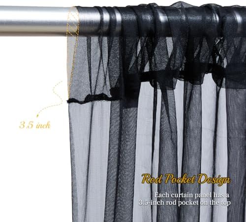 20x10ft Black Tulle Backdrop Curtain with Lights String for Parites, Sheer Backdrop Curtains for Wedding Baby, alternate view