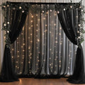 20x10ft Black Tulle Backdrop Curtain with Lights String for Parites, Sheer Photo Backdrop Curtains with Lights